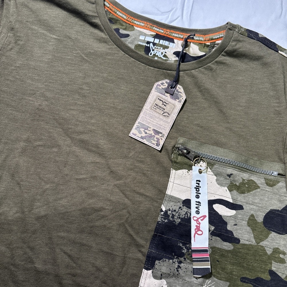 Triple Five Soul Shirt Mens XL Tee Camouflage Army Fatigue Grunge Zipper NWT